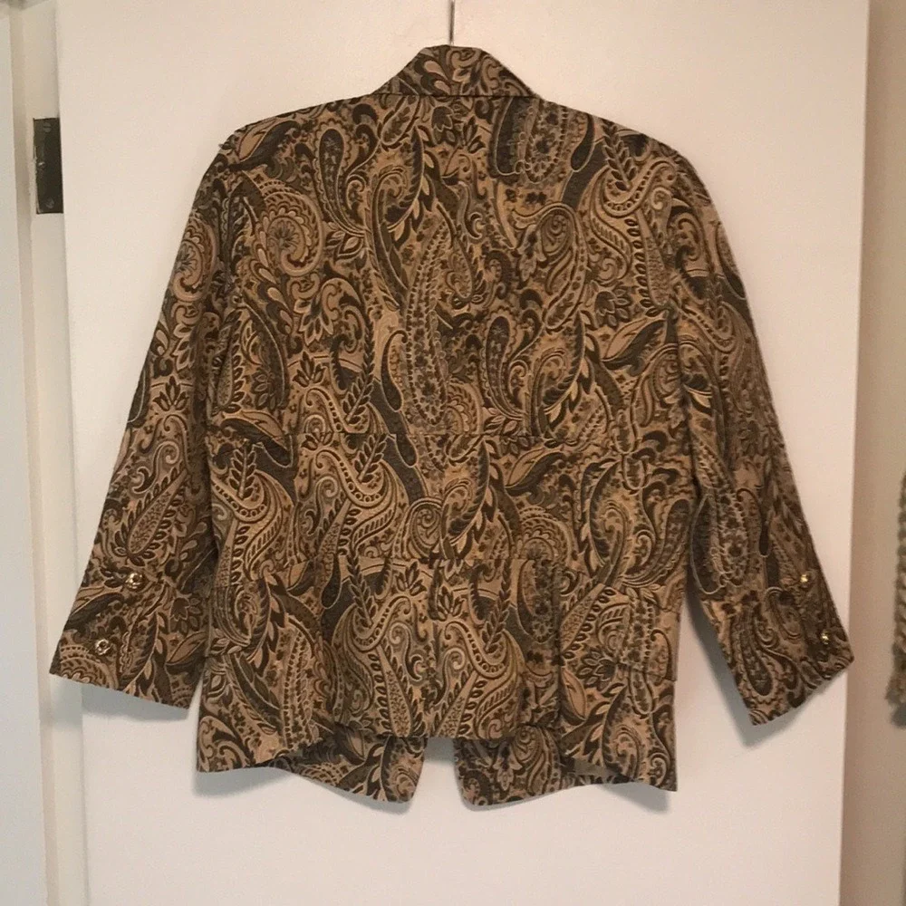 Express Women's 10 Blazer Gold Brown Paisley‎ Metallic Brocade Double Breasted